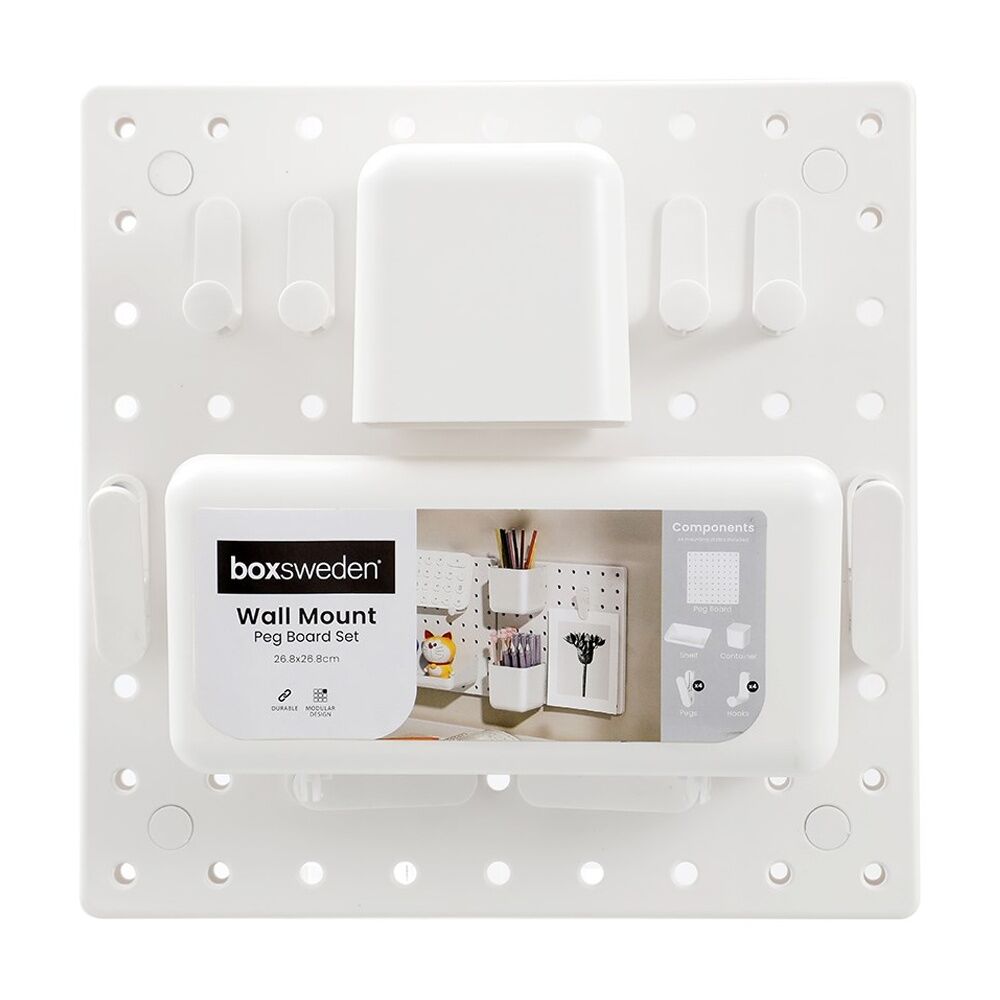 Boxsweden 11pc Home Wall Mount Pegboard Set Modular Durable Plastic