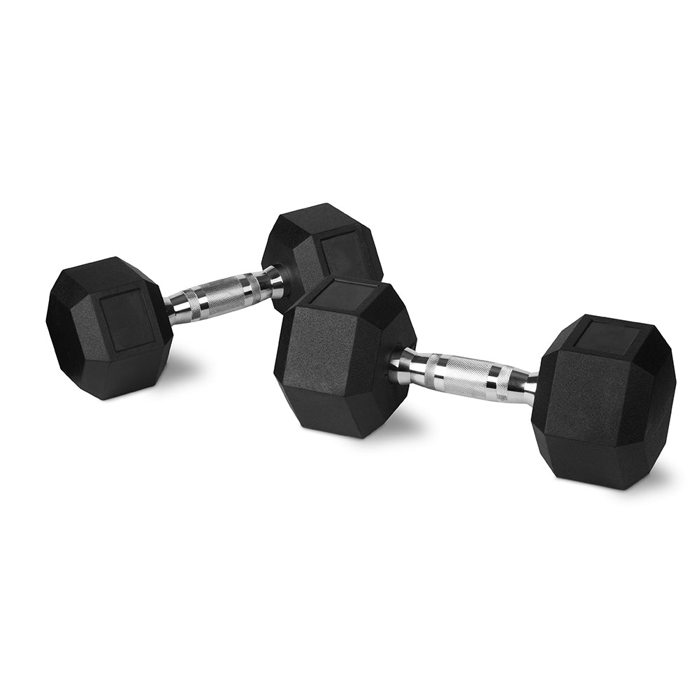 Hacienda Rubber Hex Dumbbell 7kg Chromed Grip Home Gym Workout Set (2 Pack)