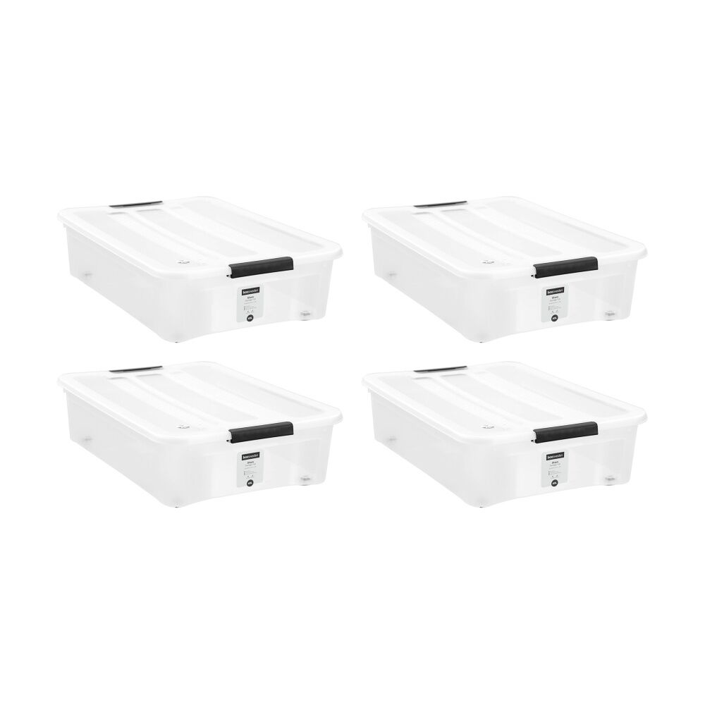 Boxsweden Stow Underbed Storage Container 40L w/ Wheels 66x48.5x18cm (4 Pack)
