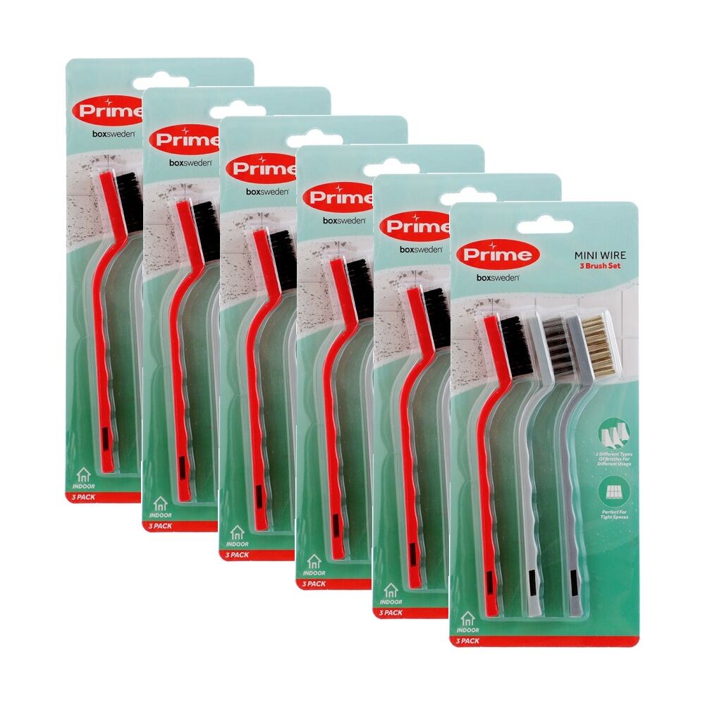 Boxsweden 3pc Boxsweden Prime Mini Wire Brush Set Heavy Duty Bristles for Cleaning (6 Pack)