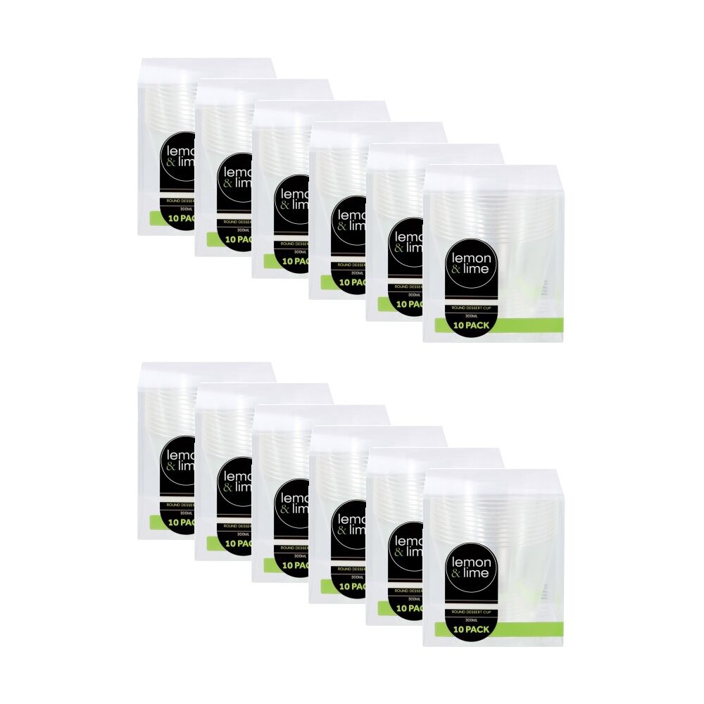 Lemon and Lime 12x 10pc Mini Luxe Round Dessert Cup 300ml Reusable Cups