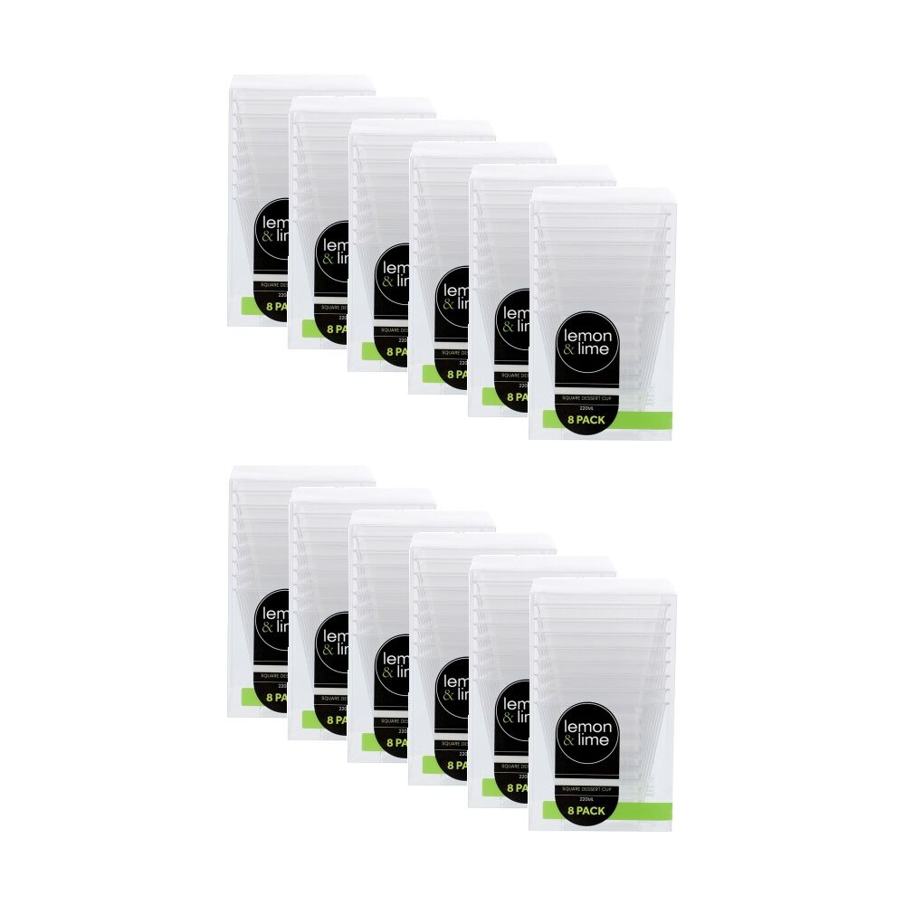 Lemon and Lime 12x 8pc Mini Luxe Square Dessert Cup 220ml Reusable Cups