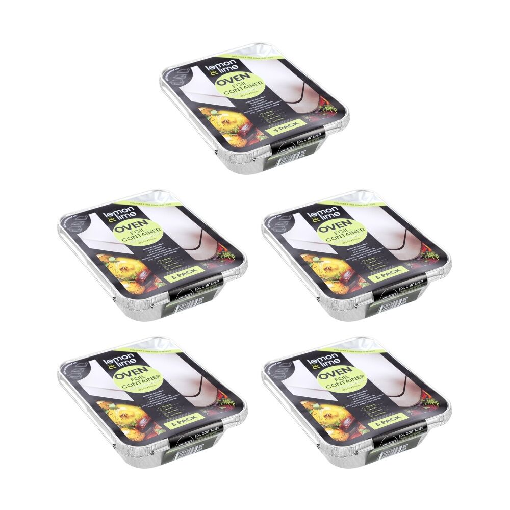 Lemon and Lime 5pc Lemon and Lime Foil Tray With Lid 32x26x6.5cm Kitchenware (5 Pack)