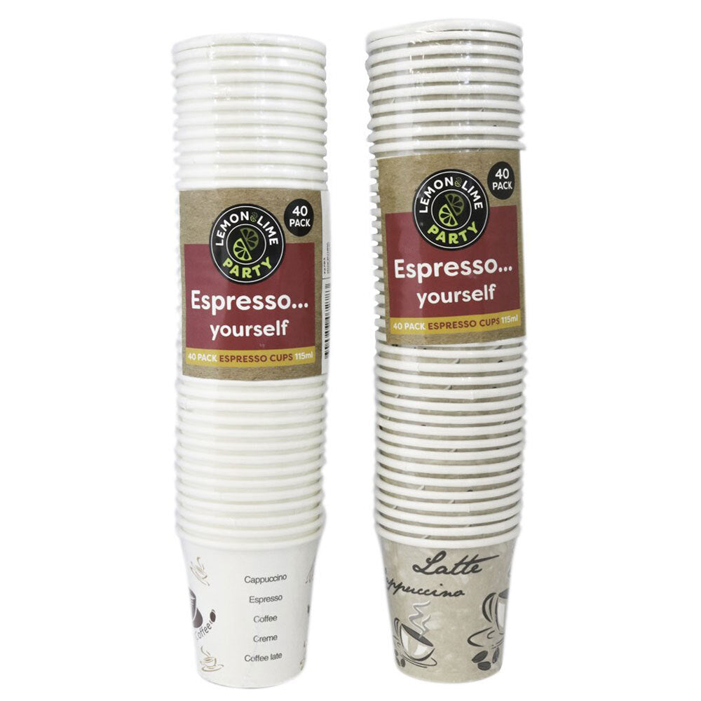 Lemon and Lime Lemon & Lime 115ml Espresso Paper Cups Disposable Drink Cup Assorted Design (40 Pack)