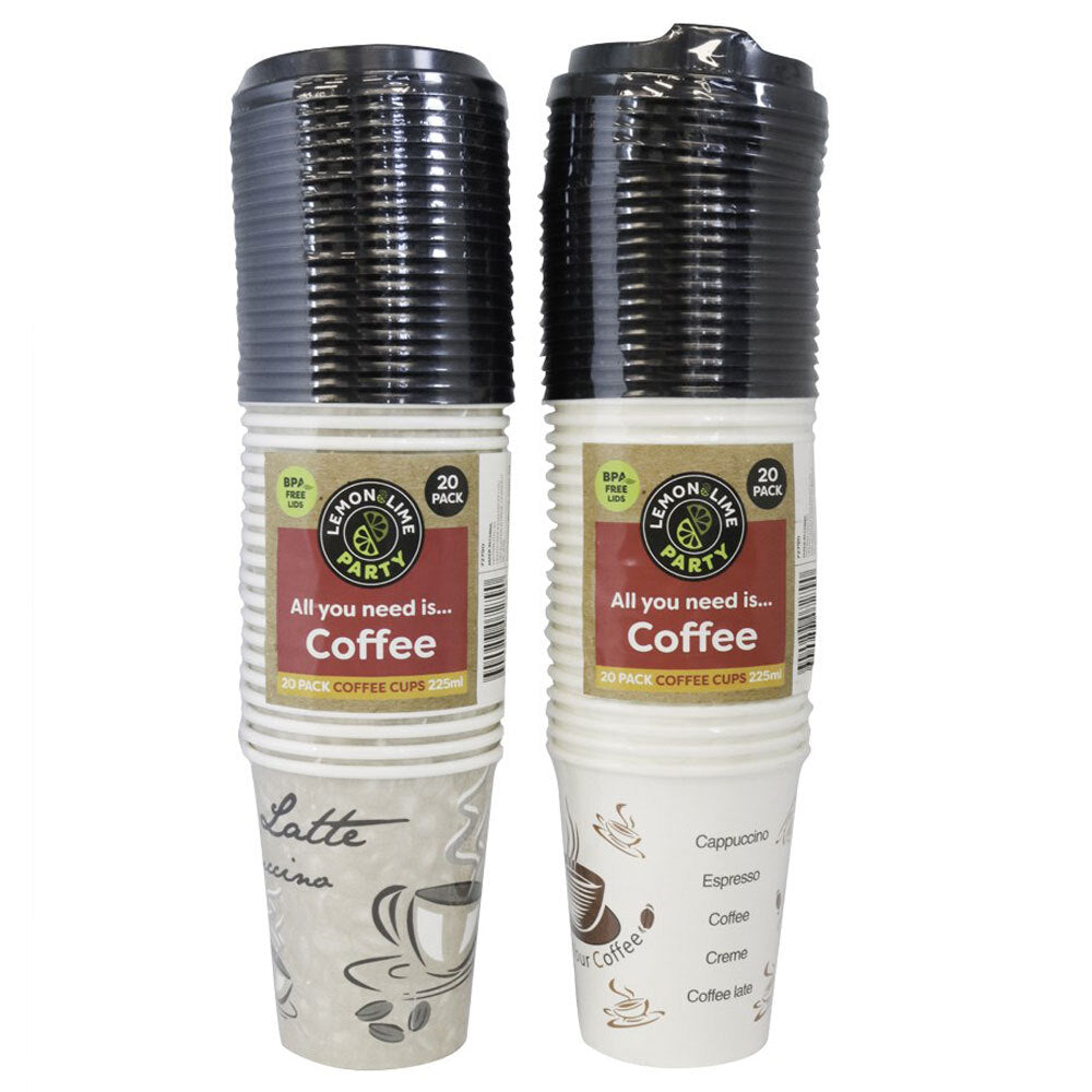 Lemon and Lime Lemon & Lime 280ml Disposable Coffee Cups w/ Lid Drinking Party Cup Assort. (20 Pack) — image 2