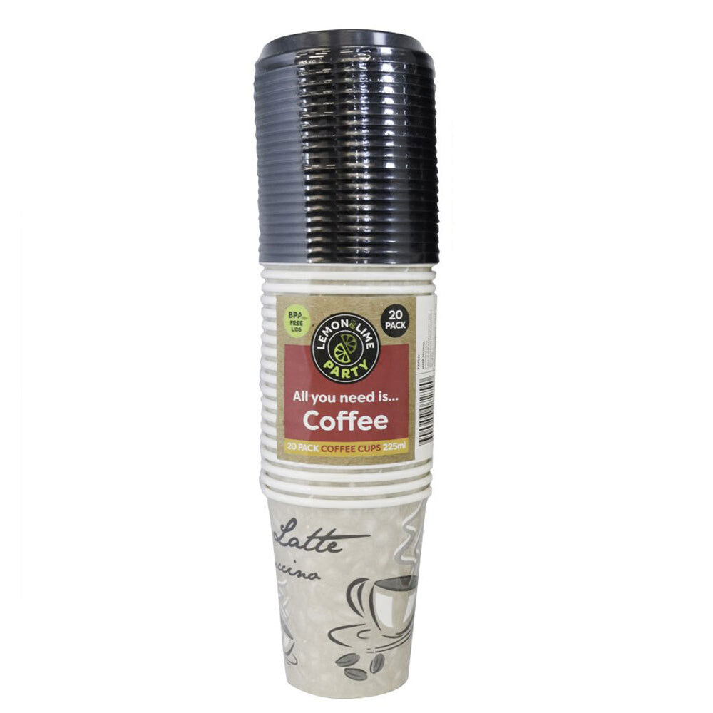 Lemon and Lime Lemon & Lime 280ml Disposable Coffee Cups w/ Lid Drinking Party Cup Assort. (20 Pack)