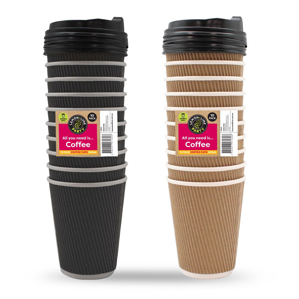 Lemon and Lime 340ml Disposable Double Wall Coffee Cups Asst Colour w/ Lid (20 Pack) — image 4