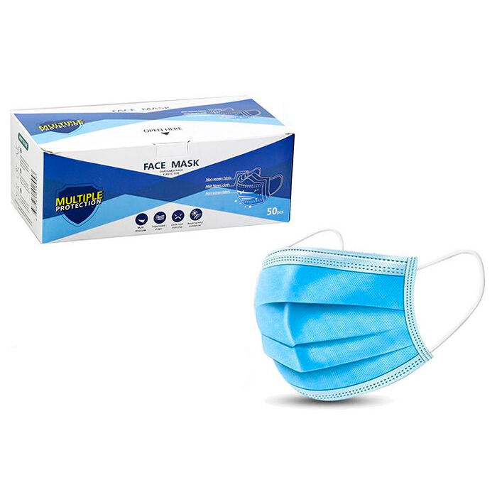 50pc Elastic Ear Loop Disposable Protective Face Mask/Mouth Cover 3-Ply Blue (6 Pack) — image 2
