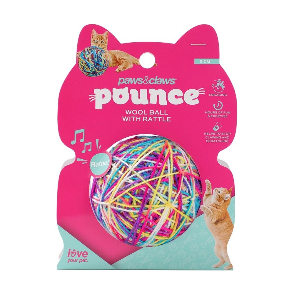Paws and Claws Pounce Cat Wool Ball with Rattle 9cm Safe for Cats (6 Pack) — image 2