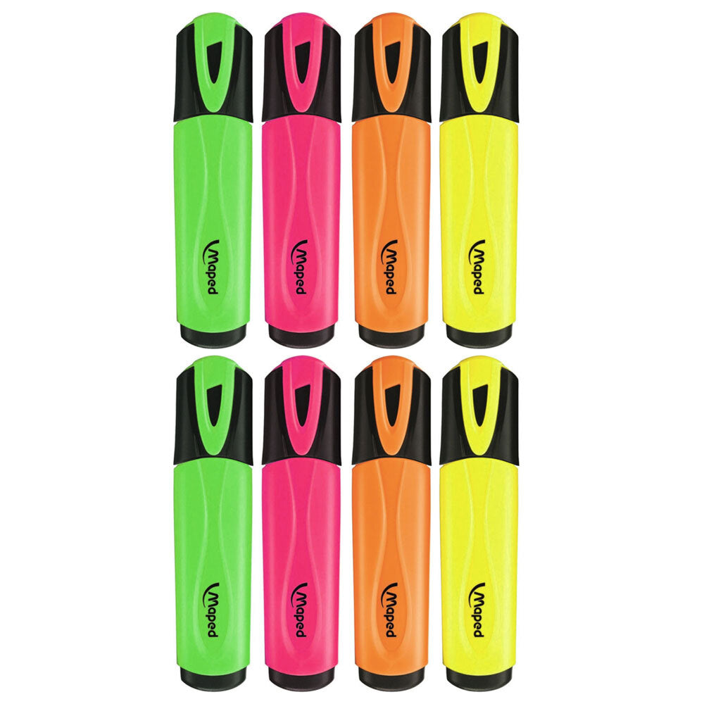 Maped 4pc Maped Fluo Neon Highlighter 1-4mm Chisel Nib Inkjet Safe Marker Assorted (2 Pack)
