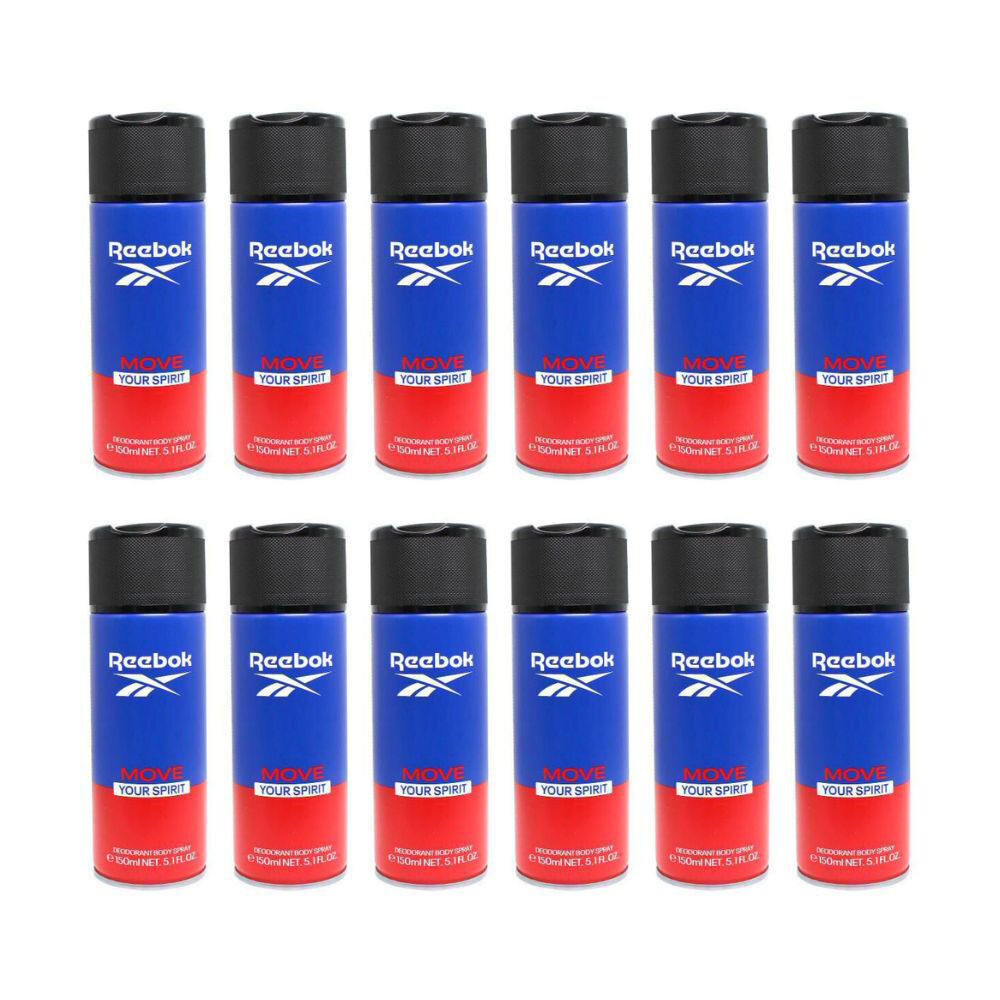 Reebok Men's Vegan Sporty Deodorant Body Spray 150ml Move Your Spirit (12 Pack)
