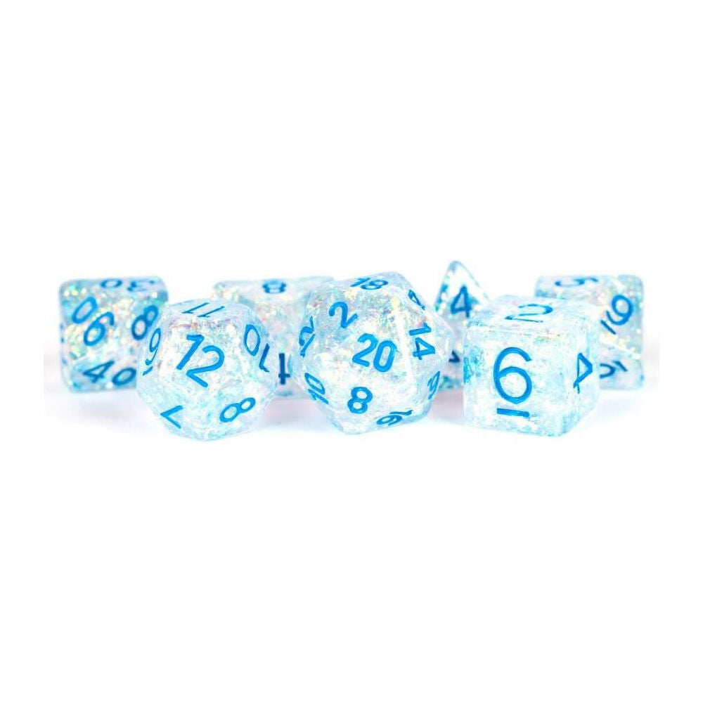 74764-7pc-fanroll-by-metallic-resin-polyhedral-flash-rpg-dice-set-16mm-clear-w-light-blue-numbers