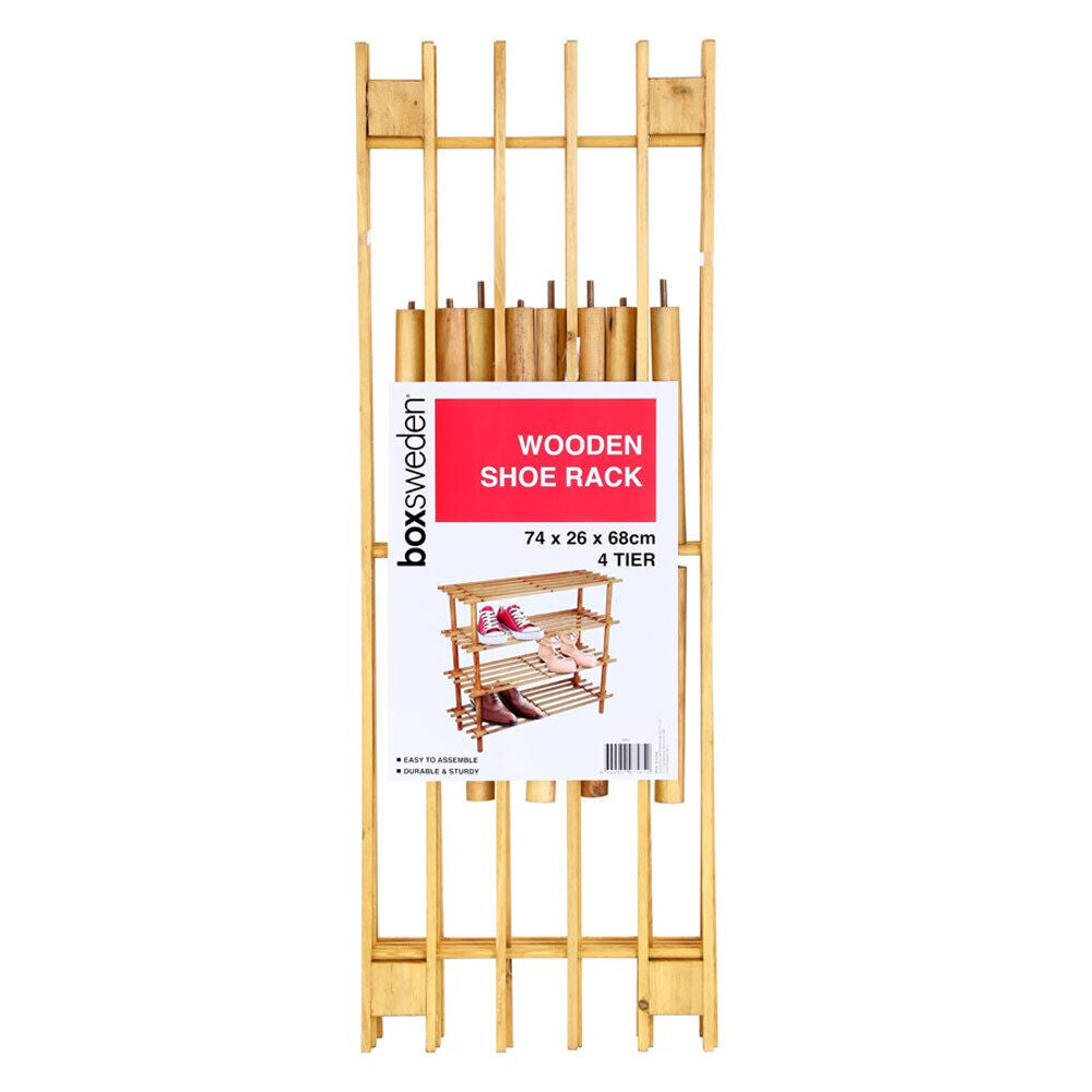 Boxsweden 4 Tier 74cm Wooden Shoe Rack Wood Storage Home Organiser Stand BR (2 Pack) — image 4
