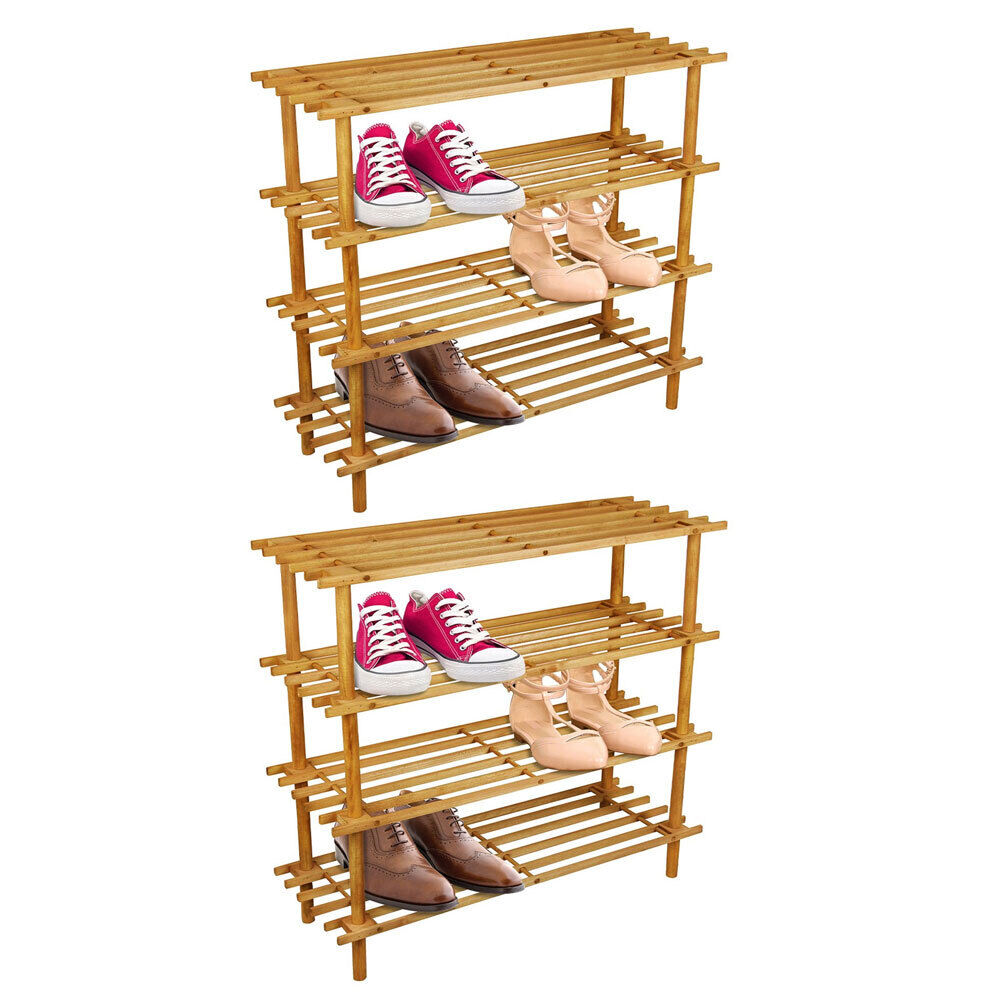 Boxsweden 4 Tier 74cm Wooden Shoe Rack Wood Storage Home Organiser Stand BR (2 Pack)