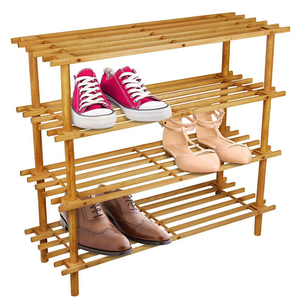 Boxsweden 4 Tier 74cm Wooden Shoe Rack Wood Storage Home Organiser Stand BR (2 Pack) — image 2