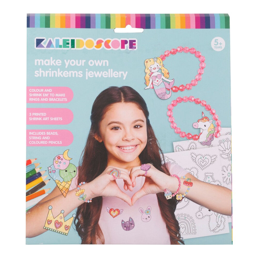 Kaleidoscope Art Craft Kit 5+ Make Your Own Shrinkems Rings & Bracelet Kids