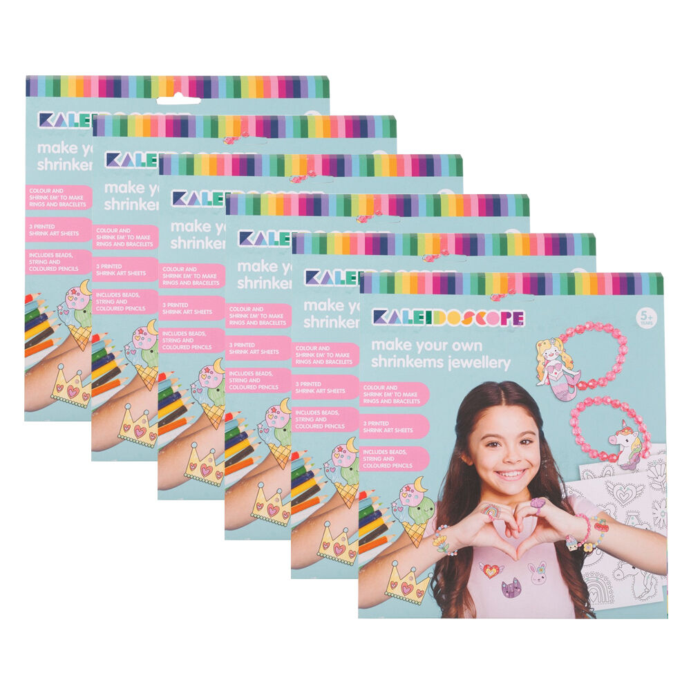 Kaleidoscope Make Your Own Shrinkems Rings & Bracelet Kids Art Craft Kit 5+ (6 Pack)