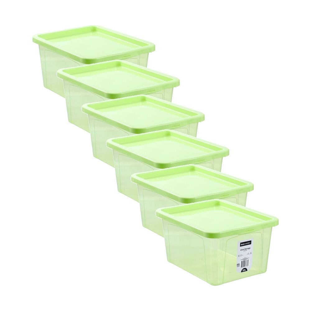 Boxsweden Click Storage Box 20L Secure Lock Lid Home Organisation Assorted (6 Pack)