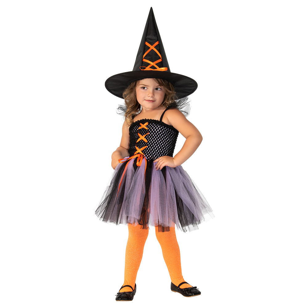 Rubies Witch Tutu Dress Kids/Girls Halloween Costume w/ Hat Size 3-5y Purple/Orange