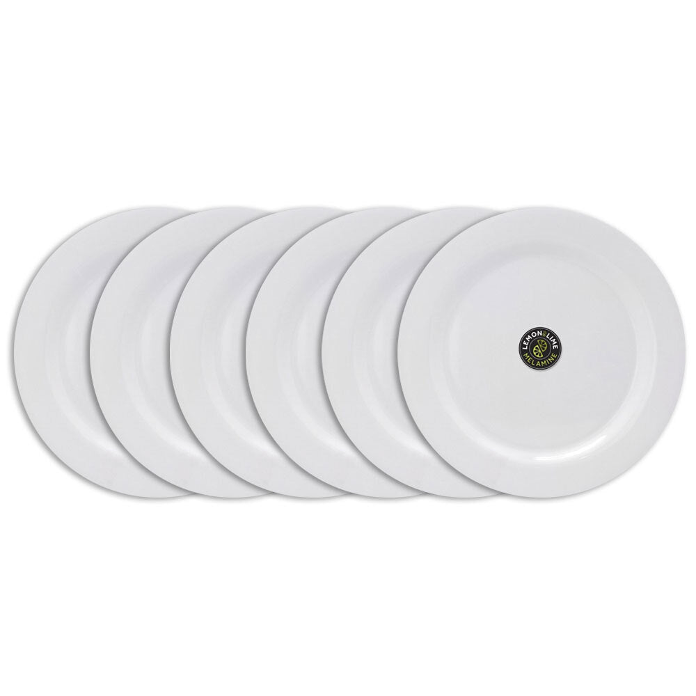 Lemon and Lime 27.5cm Melamine Dinner/Lunch Plate Round Dish Dinnerware White (6 Pack)
