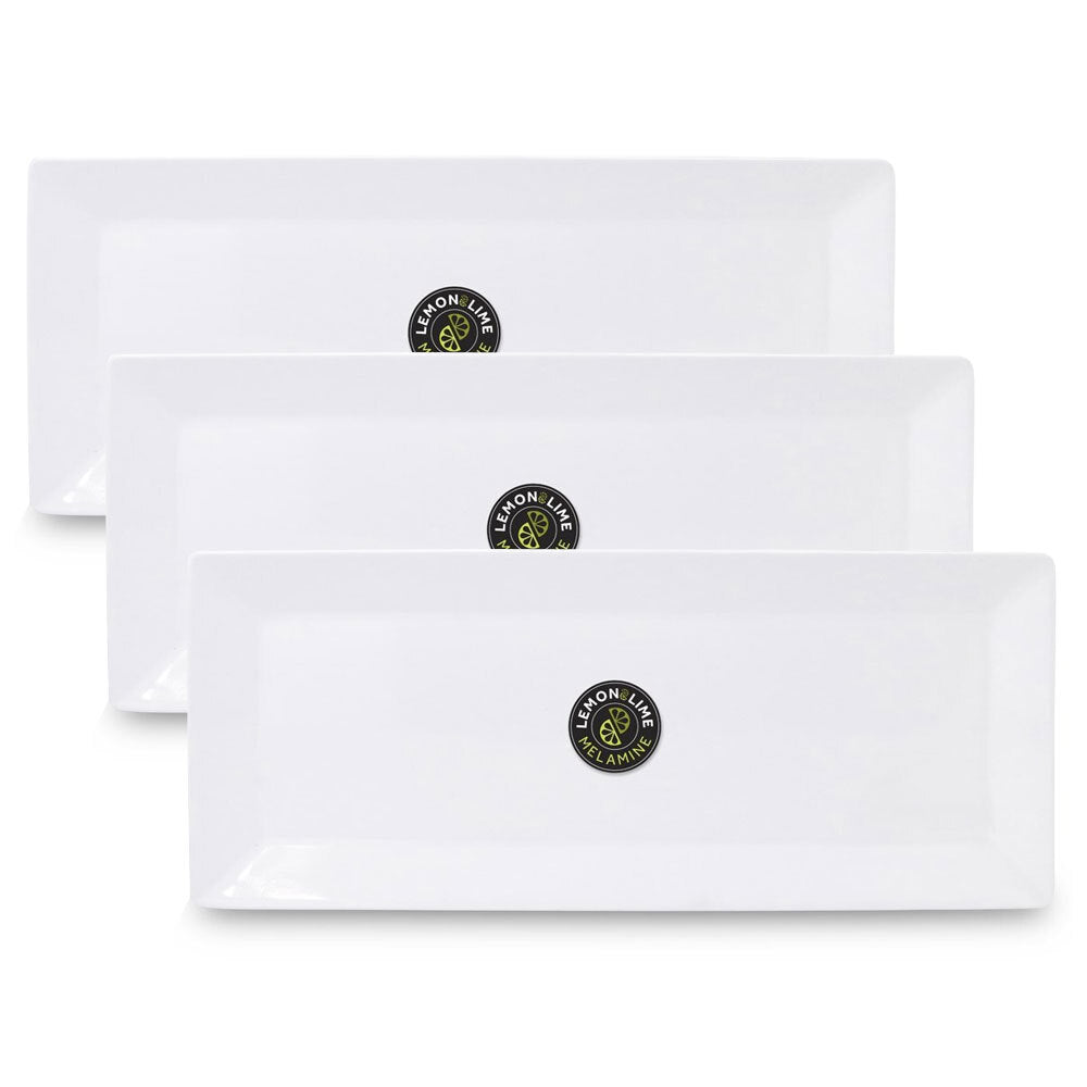 Lemon and Lime 49cm Rectangular Melamine Serving Platter Food Server Tray White (3 Pack)