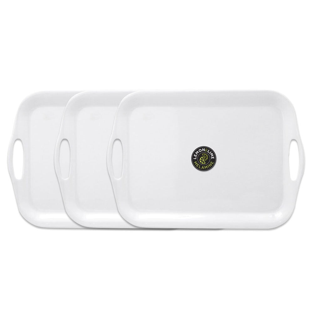 Lemon and Lime 41x28.5cm Melamine Serving Tray w/ Handles - White (3 Pack)