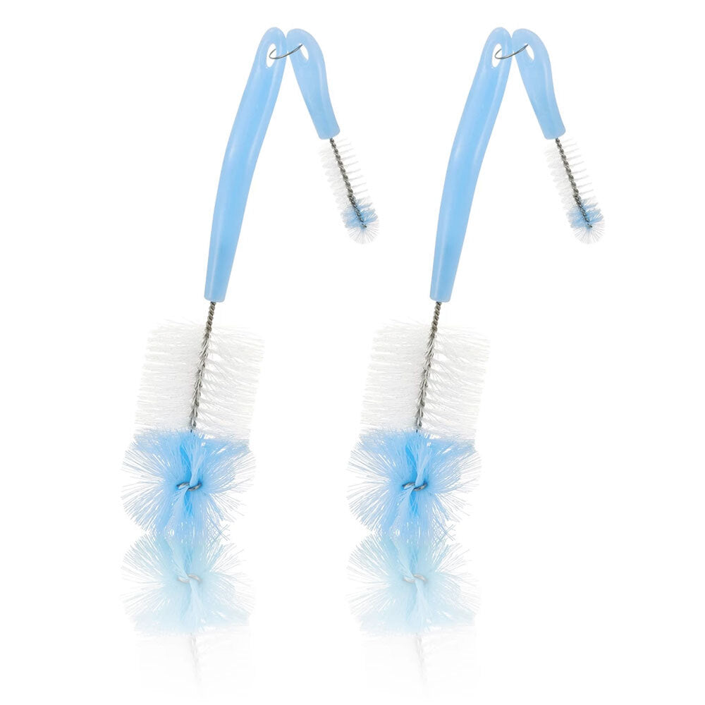 Pigeon 2 in 1 Cleaner Brush for Baby Feeding Bottle Feeder & Nipple/Teat Blue (2 Pack)