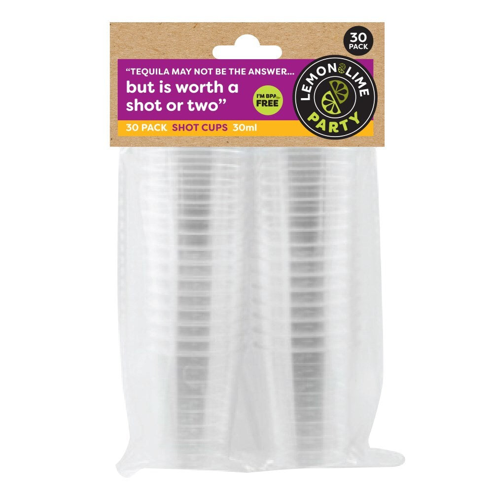Lemon and Lime 30ml Reusable Shot Cups/Plastic Drinking Party Mini Cup Clear (180 Pieces) — image 3
