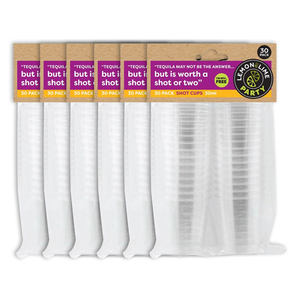 Lemon and Lime 30ml Reusable Shot Cups/Plastic Drinking Party Mini Cup Clear (180 Pieces)