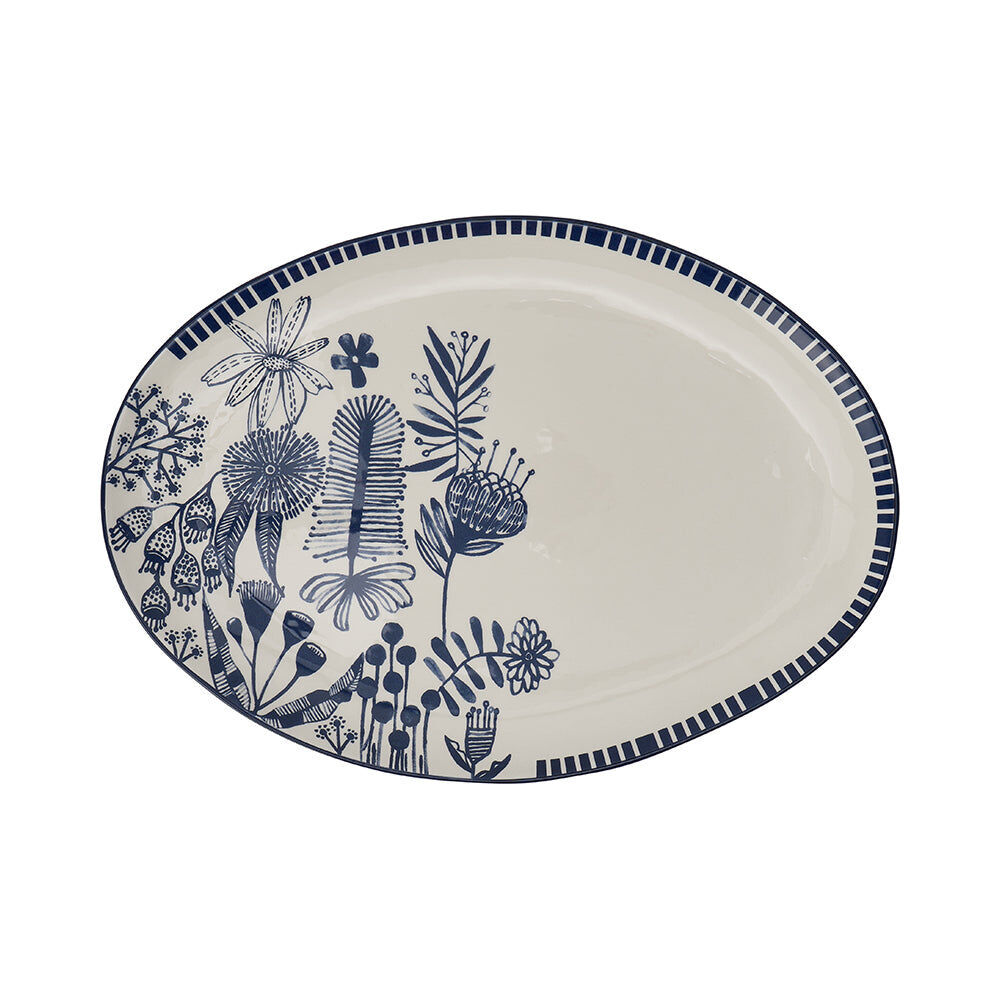 Annabel Trends 35.5cm Navy Natives Ceramic Food Serving Platter Dish
