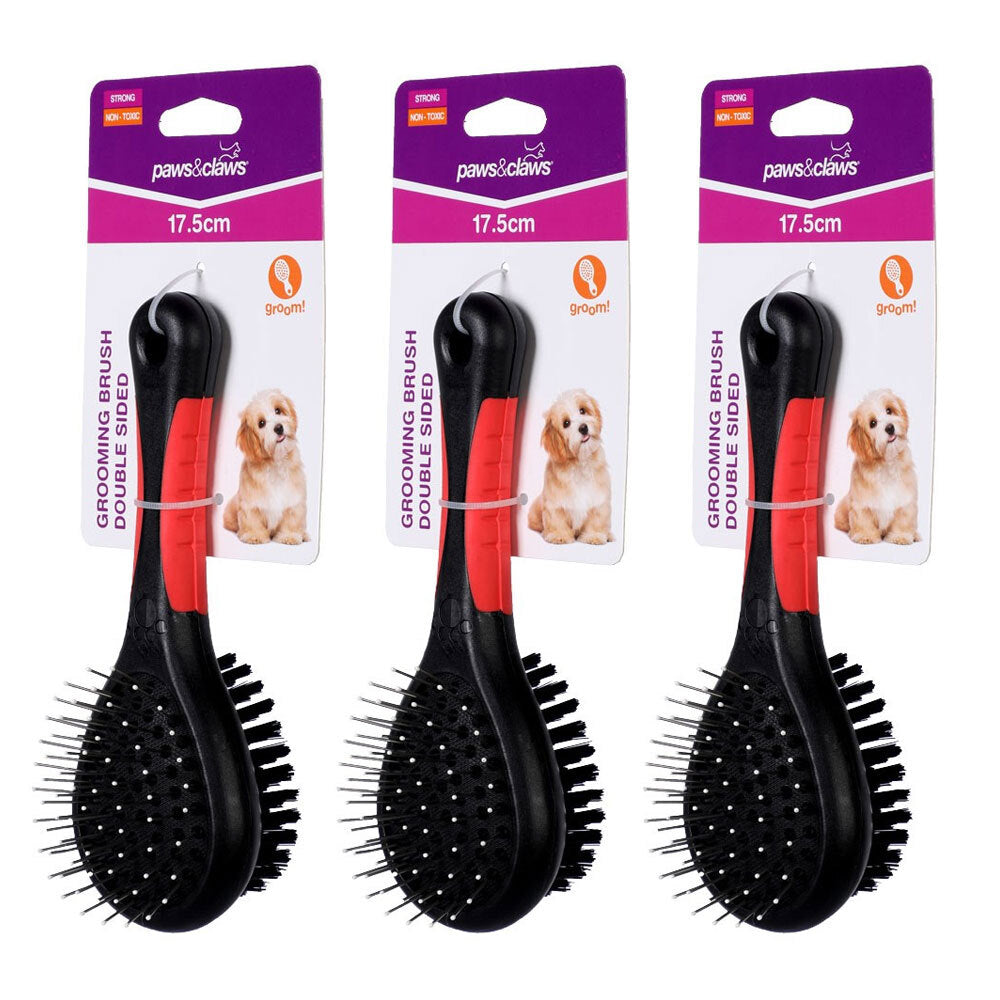 Paws and Claws 17.5cm Double Sided Grooming Pet Brush Dog/Cat Cleaning Comb BLK (2 Pack)