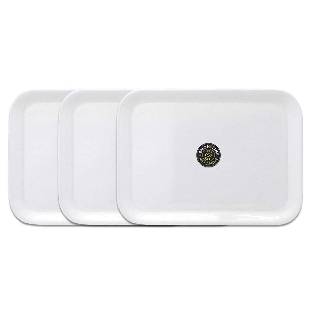 Lemon and Lime 39.5x29cm Melamine Serving Tray w/ Handles - White (3 Pack)