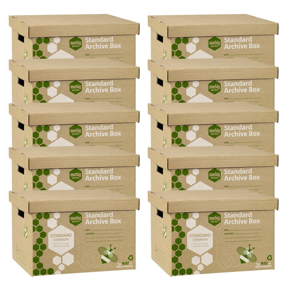 Marbig Standard Archive Documents/Files Storage Cardboard Box Moving w/ Lid (10 Pieces)