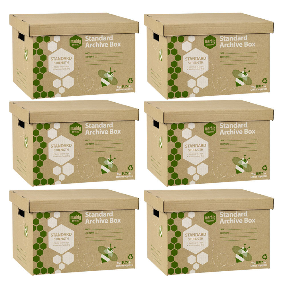 Marbig Standard Archive Documents/Files Storage Cardboard Box Moving w/ Lid (6 Pieces)