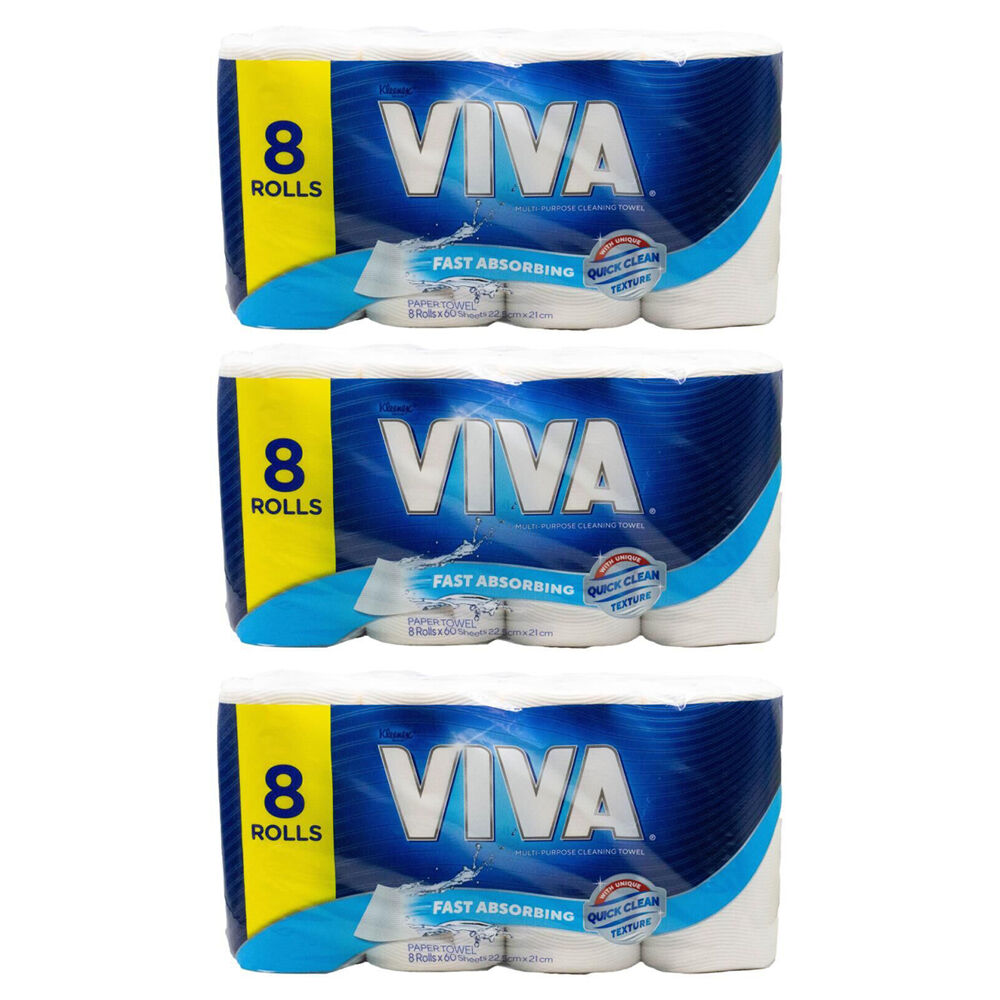 Kleenex 8pc Kleenex Viva Paper Cleaning Towel 60 Sheet 22.5x21cm Multi-Purpose (3 Pack)