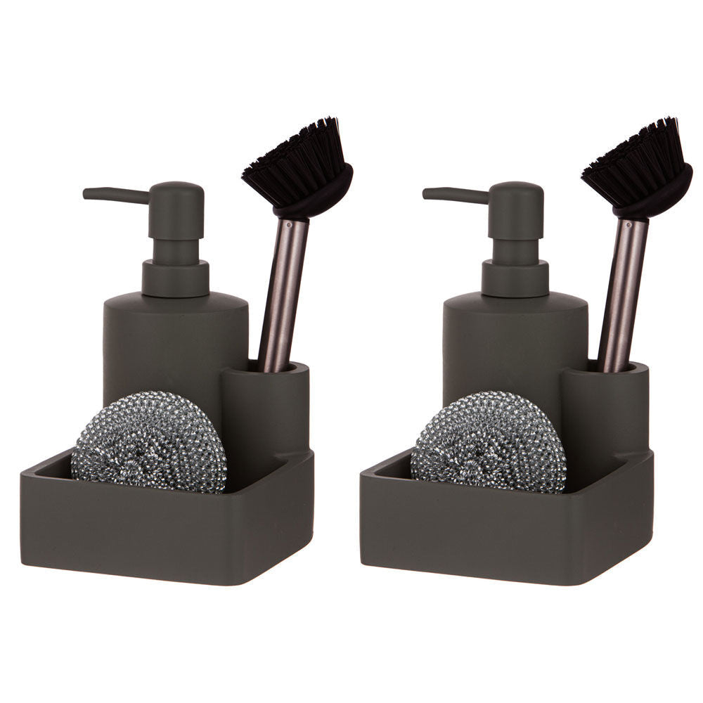 Ladelle 3pc Ladelle Essentials Kitchen Cleaning Set Pump/Brush/Scourer Charcoal (2 Pack)
