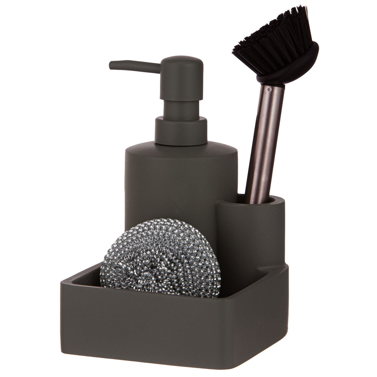 Ladelle 3pc Ladelle Essentials Kitchen Cleaning Set Pump/Brush/Scourer Charcoal (2 Pack) — image 2