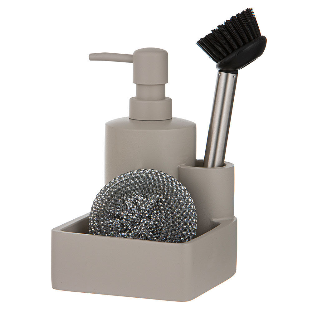 Ladelle 3pc Ladelle Essentials Kitchen Cleaning Set 250ml Pump/Brush/Scourer Stone (2 Pack) — image 2