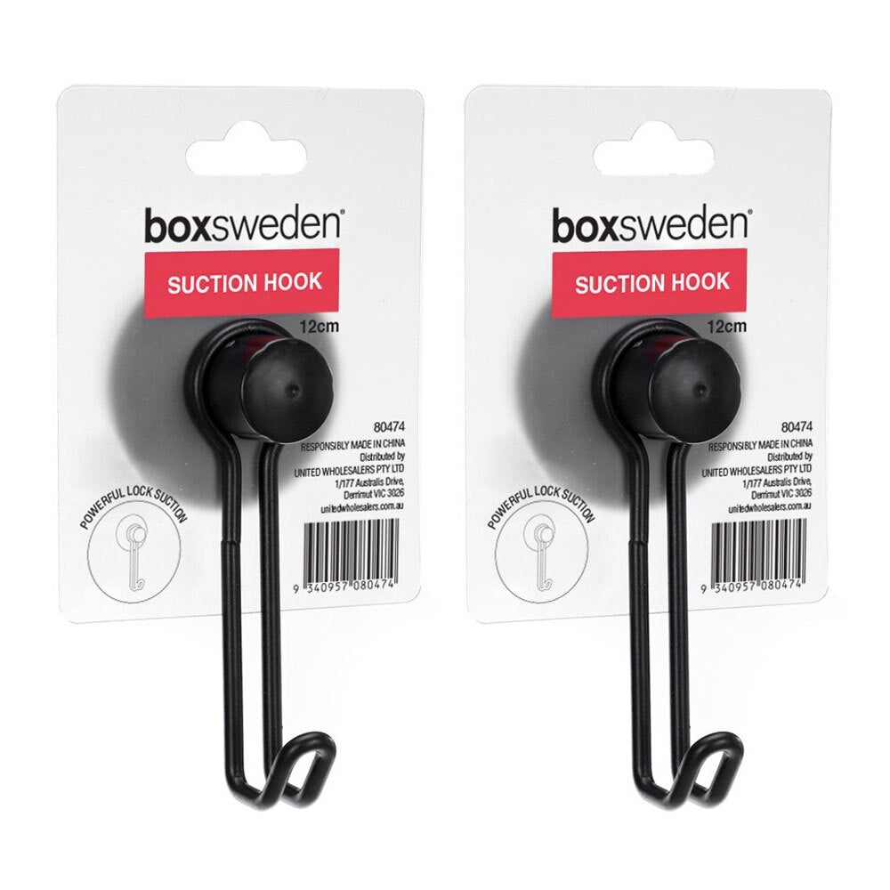 Boxsweden 12cm Wire Suction Hook Wall Hanging Bathroom Organiser/Holder BLK (2 Pack)