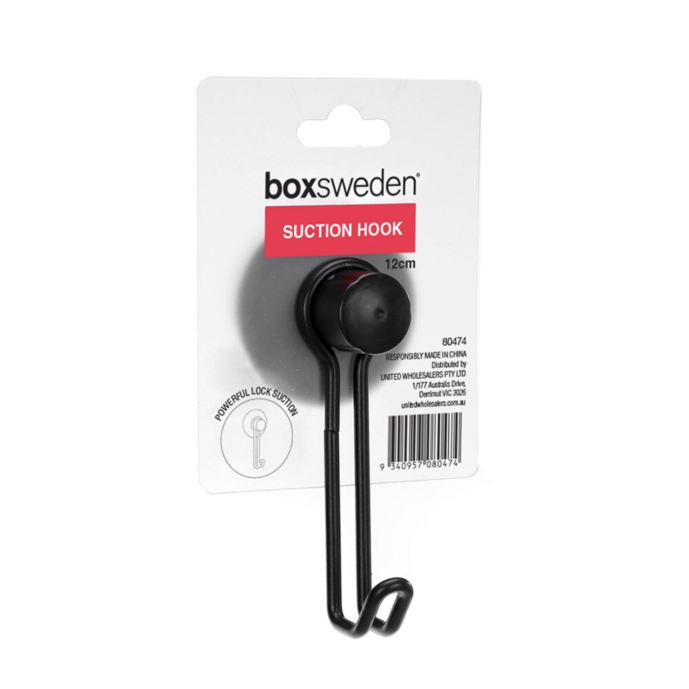 Boxsweden 12cm Wire Suction Hook Wall Hanging Bathroom Organiser/Holder BLK (2 Pack) — image 2