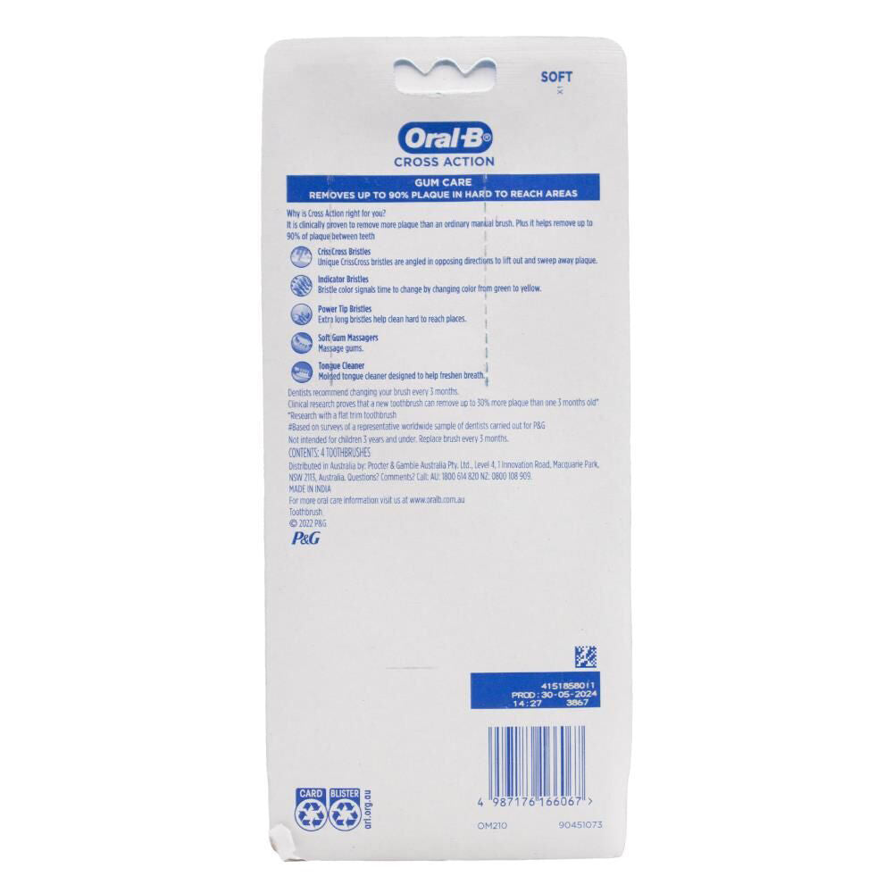 Oral B Cross Action Gum Care Soft Bristle Toothbrush Teeth Cleaning (4 Pieces) — image 2