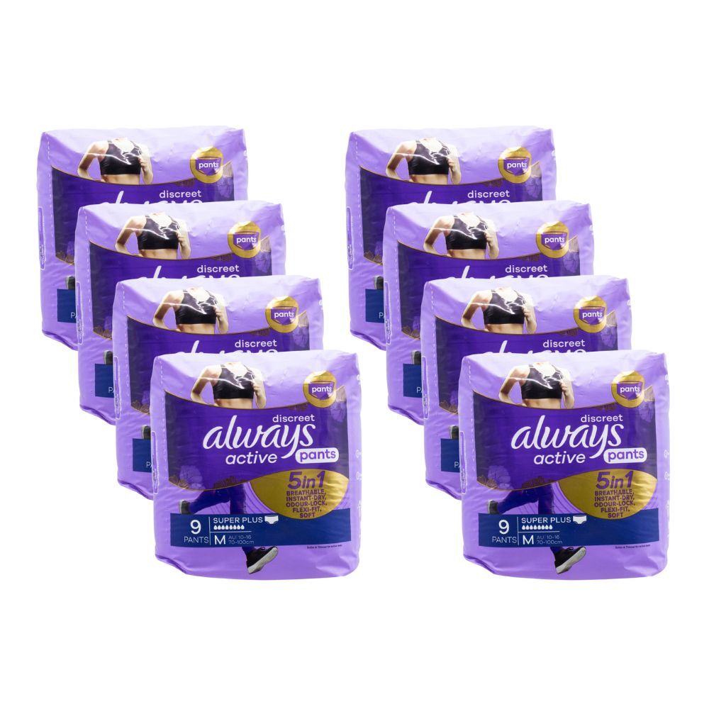Always Discreet 9pc Always Pants Discreet Active Sanitary Menstural Super Plus 70-100cm (8 Pack)