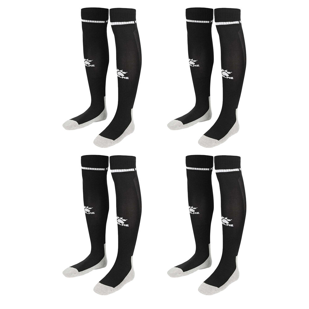 Kelme Sport Kids Full Length Football Soccer Socks Size US1-5 Black/White (4 Pack)