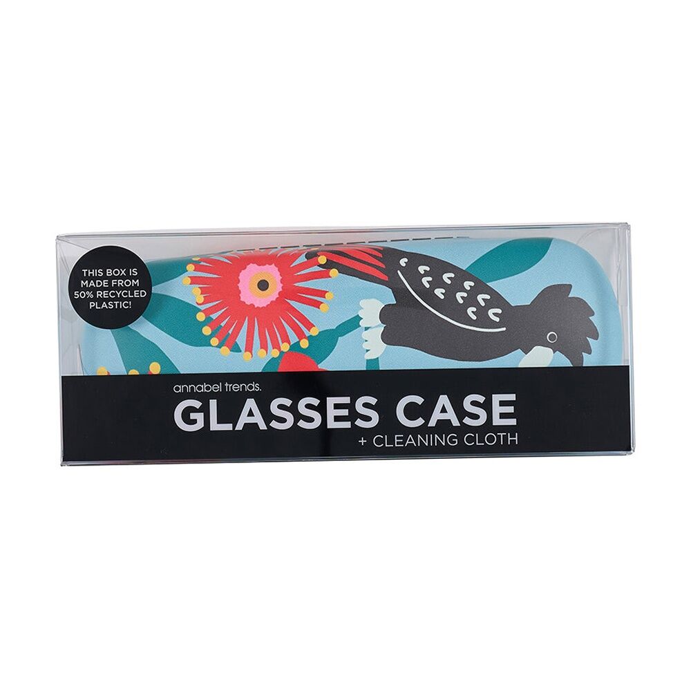 Annabel Trends 15x6cm Black Cockatoos Glasses Case Combo w/ Matching Cloth
