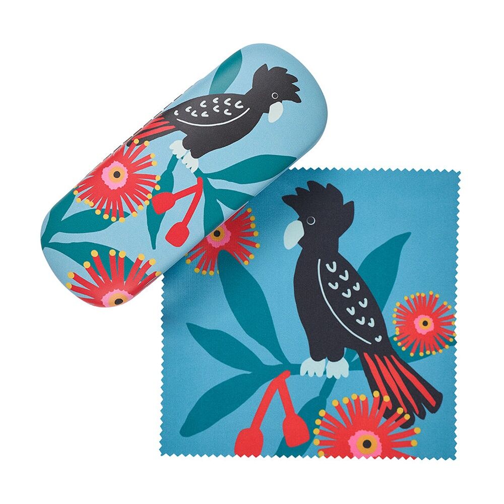 Annabel Trends 15x6cm Black Cockatoos Glasses Case Combo w/ Matching Cloth — image 2