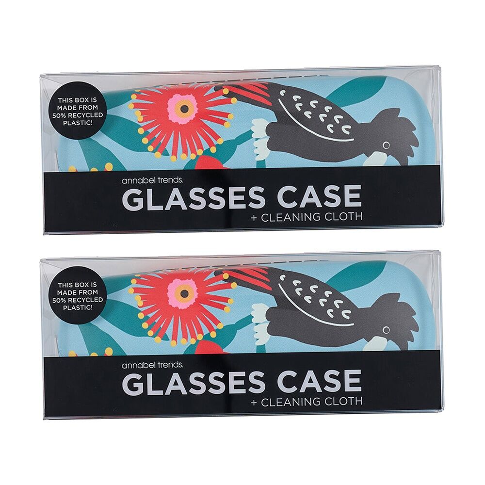 Annabel Trends Glasses Case Combo w/ Matching Cloth 15x6cm Black Cockatoos (2 Pack)