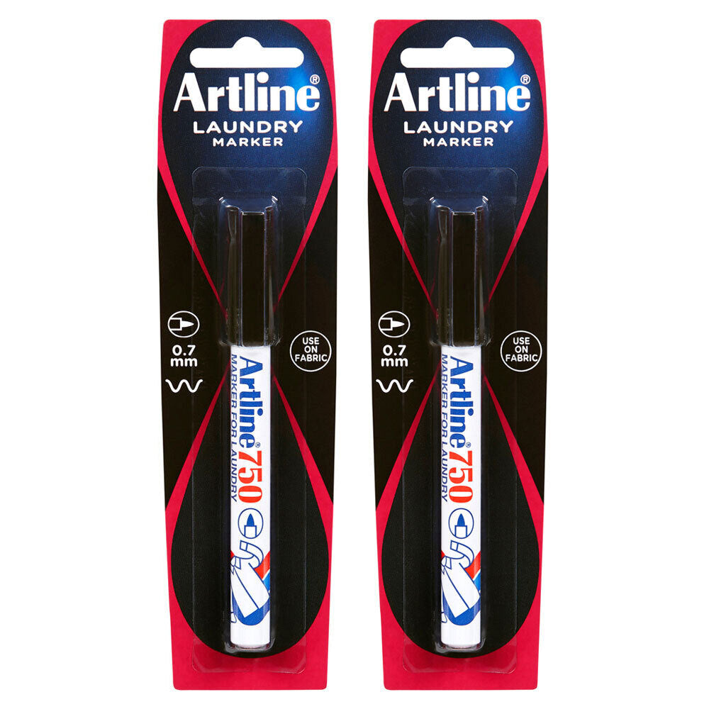 Artline 0.7mm Bullet Nib Laundry Marker Cloth/Linen/Fabric Clothing Pen Black (2 Pack)