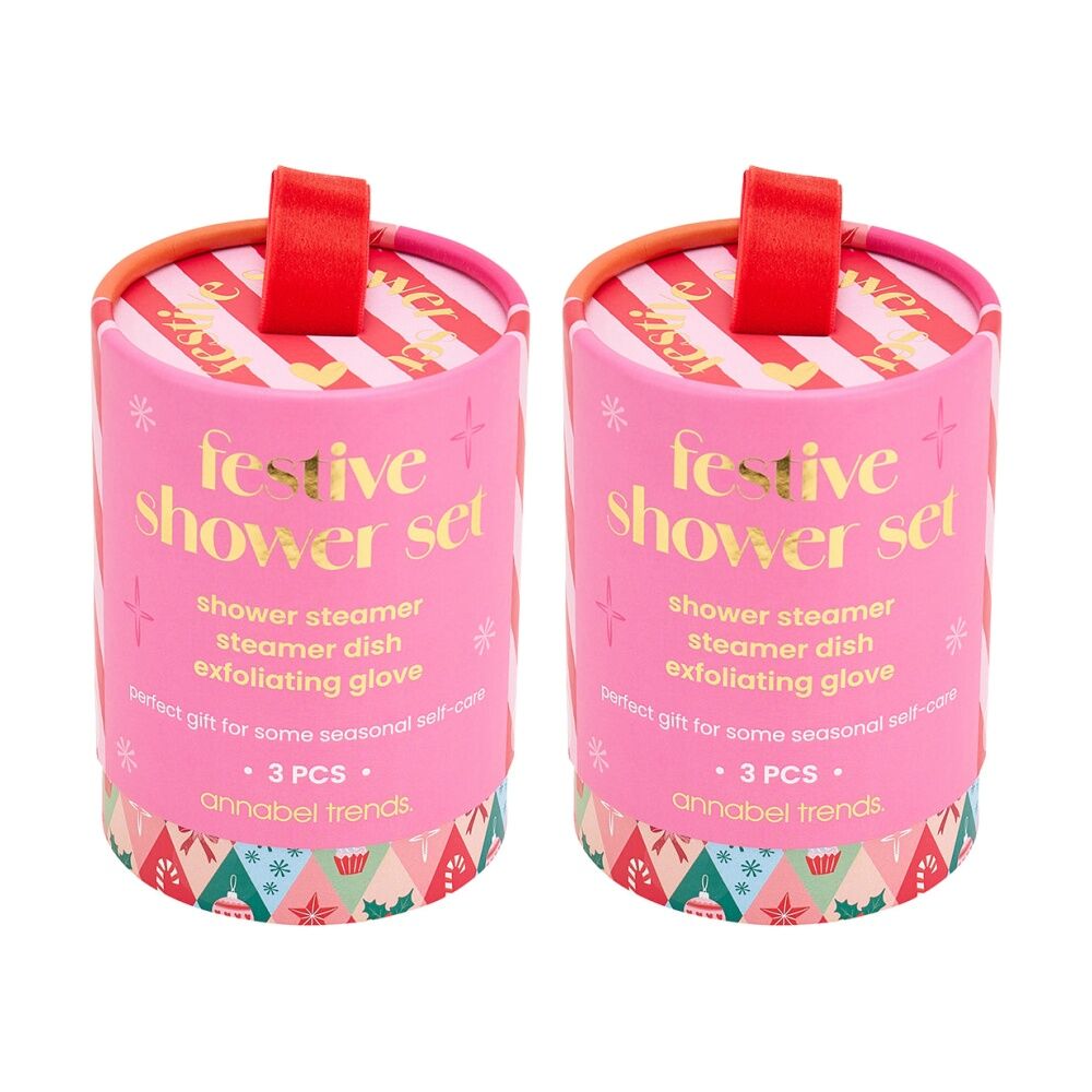 Annabel Trends 3pc Annabel Trends Shower Bath Gift Set w/ Steamer/Gloves & Dish Festive (2 Pack)