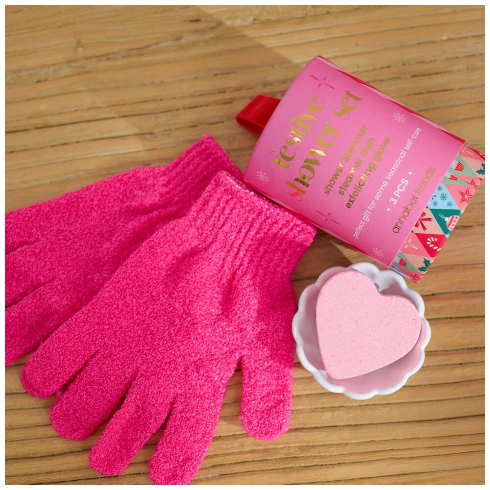 Annabel Trends 3pc Annabel Trends Shower Bath Gift Set w/ Steamer/Gloves & Dish Festive (2 Pack) — image 4