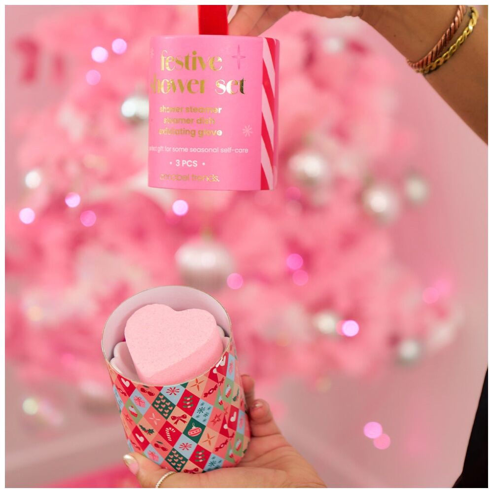 Annabel Trends 3pc Annabel Trends Shower Bath Gift Set w/ Steamer/Gloves & Dish Festive (2 Pack) — image 5